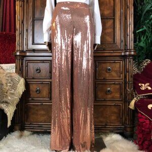 Culpos x INC Nude Pink Stretch Sequin High Waist Wide Leg Pant